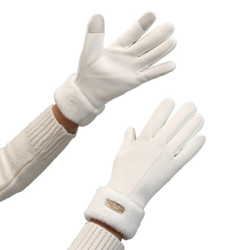 Warm gloves women's velvet thickened windproof and cold-proof outdoor cycling driving skin feeling autumn and winter gloves