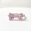 Minimalist Pink Bow Crystal Ring - Silver Plated Adjustable Jewelry for Women Trendy Daily Fashion Accessories