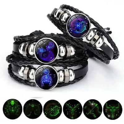 12 znamení zverokruhu Náramky s príveskami Luminous pre mužov a ženy Vintage viacvrstvový obal Kožený náramok Náramok Darček k narodeninám