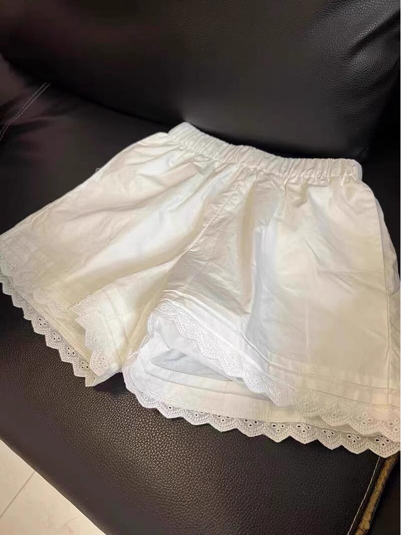 

Женские белые шорты А-силуэта с кружевной отделкой - Летние свободные, универсальные, повседневные брюки с широкими штанинами XXL