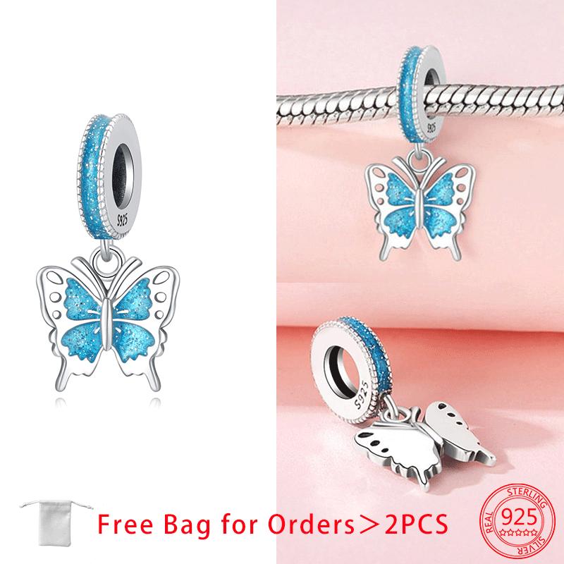 Butterfly Series Purple Zircon Butterfly Pink Butterfly Copper Charms Bead Pendant Fit Diy Bracelet Women Fine Gift Jewelry