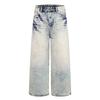 Unisex Relaxed Straight Leg Denim Jeans Water Washed Gradient Distressed Style Fall Casual Streetwear