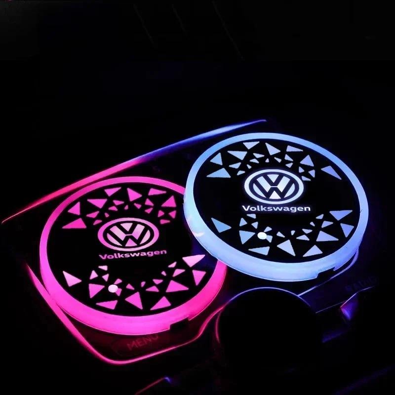 Für VOLKSWAGEN VW LED Auto Getränkeuntersetzer Licht Becherhalter Matte Ambiente Lampe für Volkswagen Golf Passat Jetta Tiguan Polo Bora Beet
