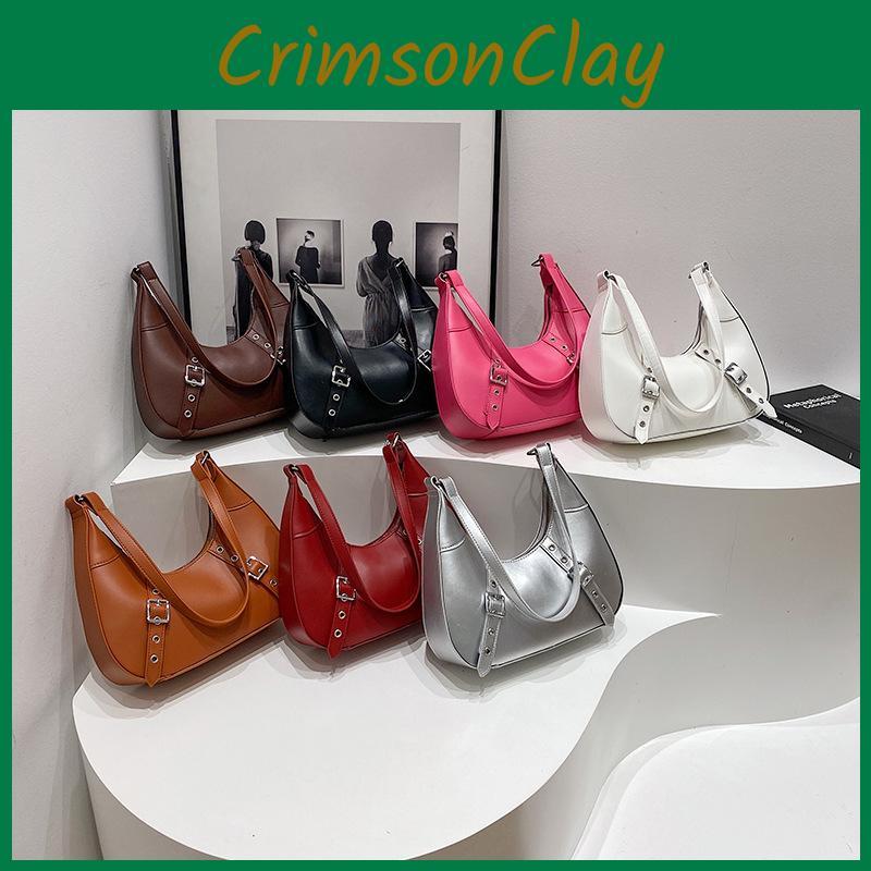 Womens Fashionforward Small Pu Crescent Bag With Unique Rivet Accents