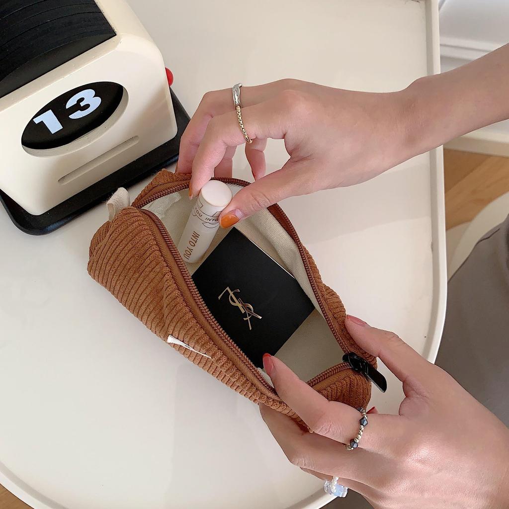 Retro Corduroy Pencil Case - Simple, Solid Color Stationery Bag for High School Students