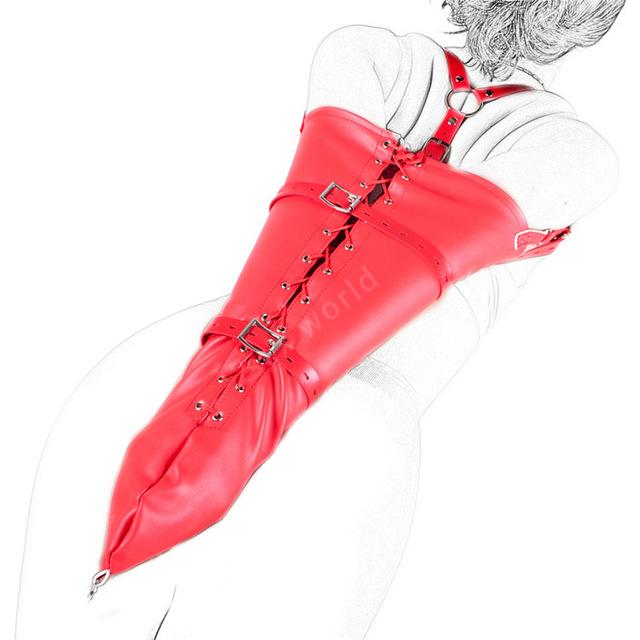 BDSM Bondage Leg/Arm Binder,Behind Back Straight Jacket,SM Leather Armbinder Restraint Slave Lockable Glove With Shoulder