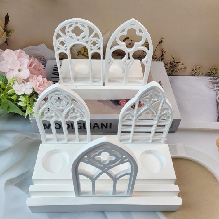 5pcs Candlesticks Silicone Molds Gothic House Candle Holder Castings Molds