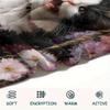 Calico Cat and Flowers,pattern Flannel Blanket, High quality Comfortable for All Seasons, Home Decor, Warmth and Comfort, Perfect for Gifts.