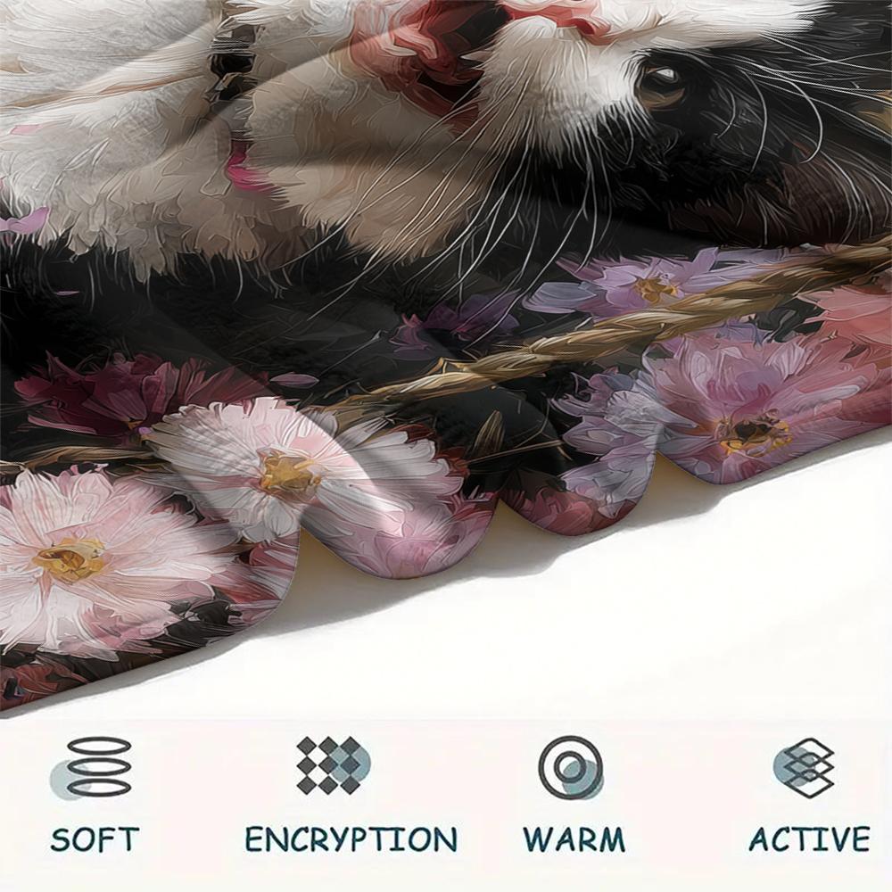 Calico Cat and Flowers,pattern Flannel Blanket, High quality Comfortable for All Seasons, Home Decor, Warmth and Comfort, Perfect for Gifts.