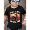 European Sizes Children Summer Fashion Short-Sleeve T-Shirt for BoysJUST A BOY WHO LOVES TRAINS', Perfect for Outdoor Casual Wear, Model NY-DX4641
