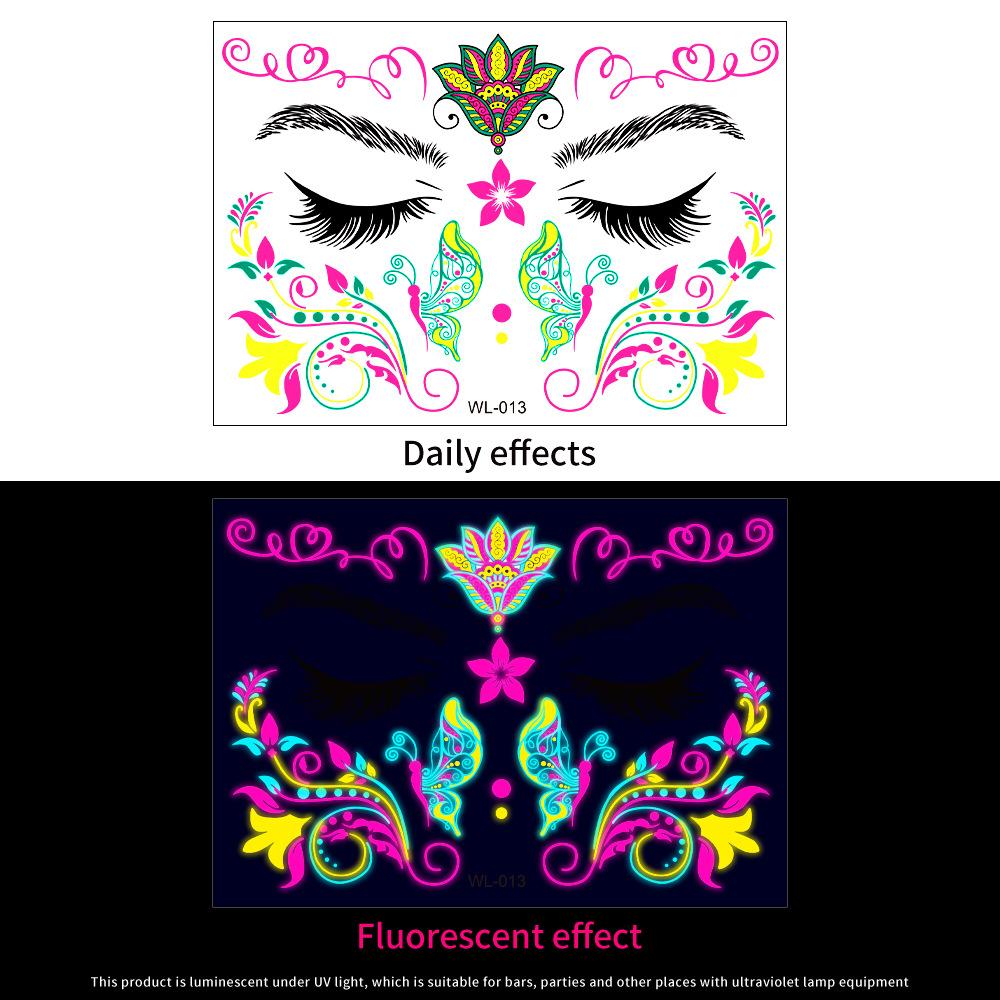16 Fluorescent Face Stickers Nightclub Masquerade Neon Fluorescent Face Stickers Waterproof Music Festival Glow Tattoo Stickers