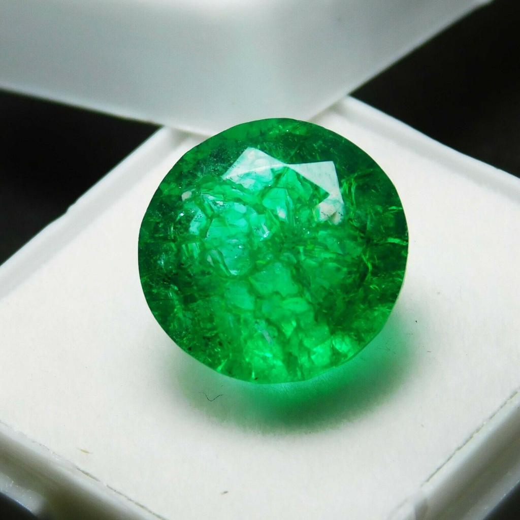 Round Cut CERTIFIED 8 Carat Natural Green Colombian Emerald Loose Gemstone MQ-21 009