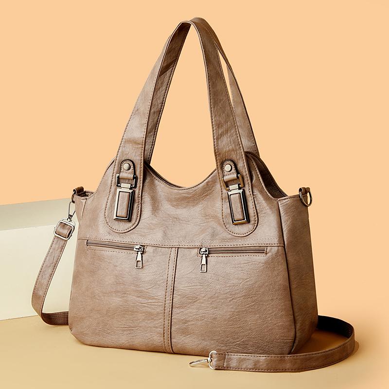 Women's Bag Lightweight Stitching Soft Leather Tote Bag Large Capacity Mother Bag
