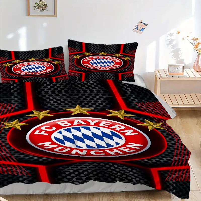 Set di biancheria da letto con stemma del Bayern Monaco Calcio 3 Pezzi Per Tutte le Misure Nuovo Copriletto Stampato in 3D Piumone Copripiumone Federa Decorazione Camera da Letto