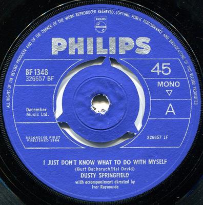 7-tums Skiva DUSTY SPRINGFIELD - I Just Don't Know What To Do With M BF1348 Philips 1964 UK Pop Begagnad