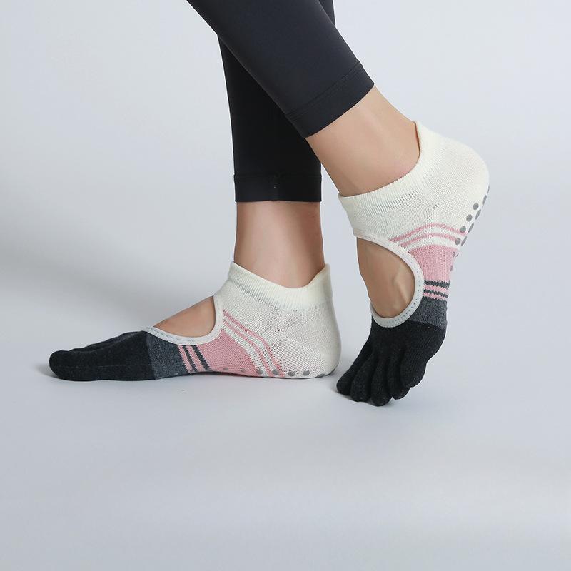 

Женские полосатые носки с открытым носком, контрастной расцветки, на бретелях, спортивные, для фитнеса, пилатеса, йоги, пятипалые 1 pair розовый