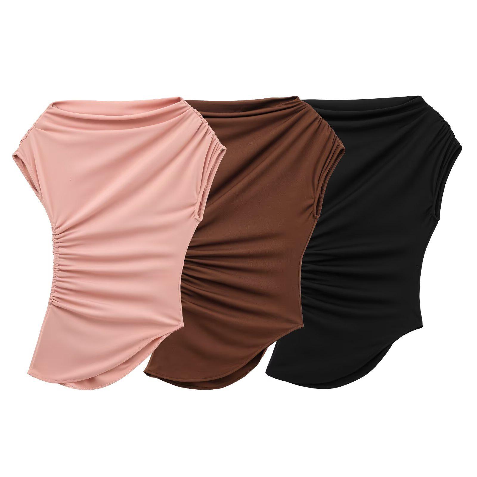 

TAOP&ZA Women s Summer Fashion Waist-Slimming Ruched Asymmetrical Top Large