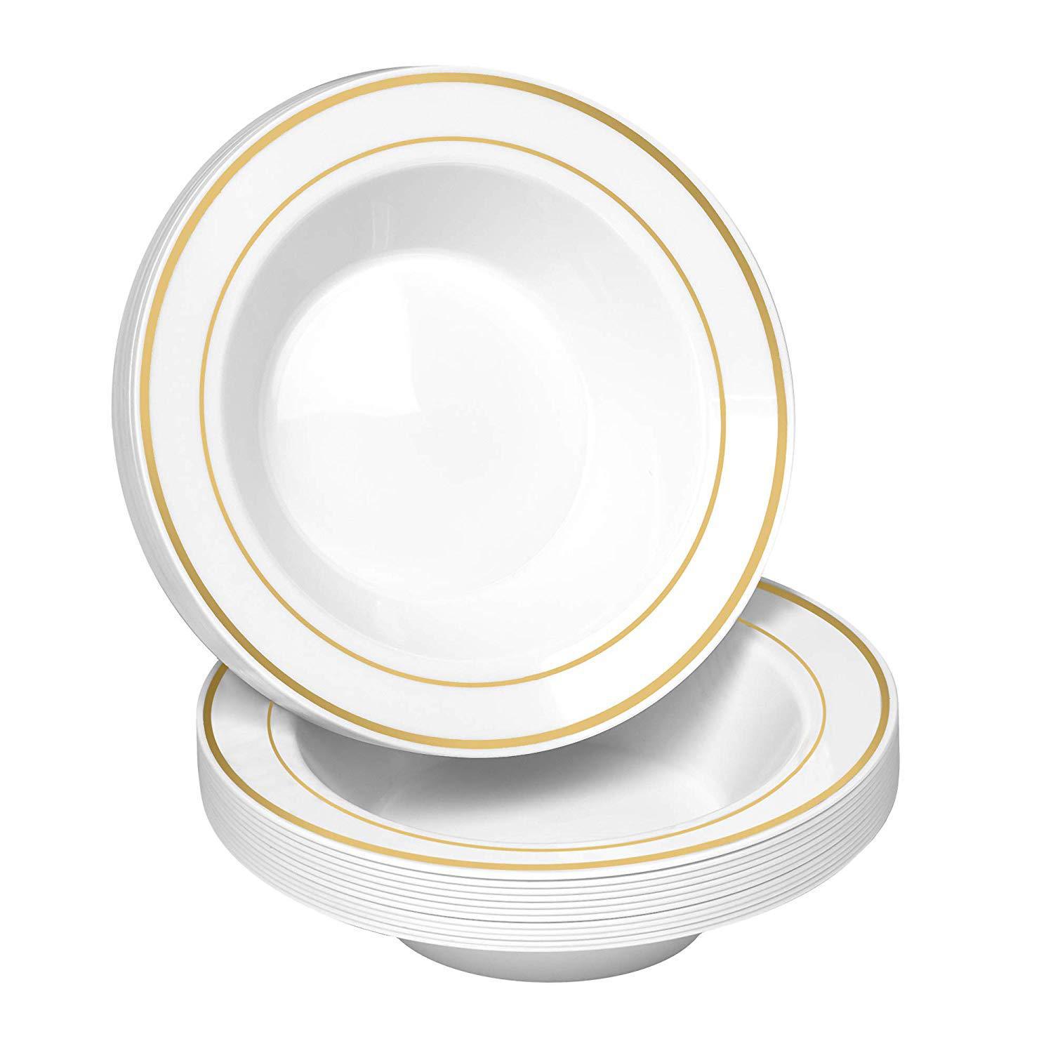 

8Pcs 5-inch 13.8CM Disposable Bowl with Gold Edge Dessert Bowl Ice Cream Bowl Hard Plastic Soup Bowl Rice Bowl Party Tea Break