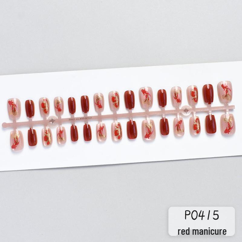 Festive Koi Lucky Red Cat Eye Wearable Nails - 30-Piece Set for New Year & Spring Celebrations