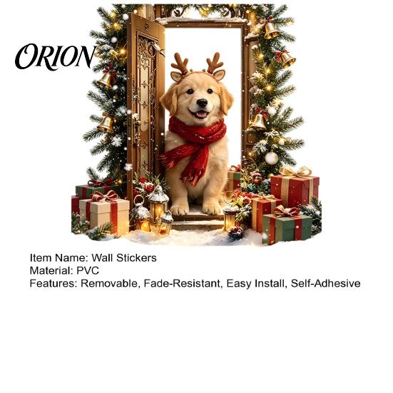 Interior Wall Art for Holiday 2Pcs 3D Illusion Christmas Dog Sticker, Removable Self?Adhesive Festive Door Decal Living Room Decal, Puppy