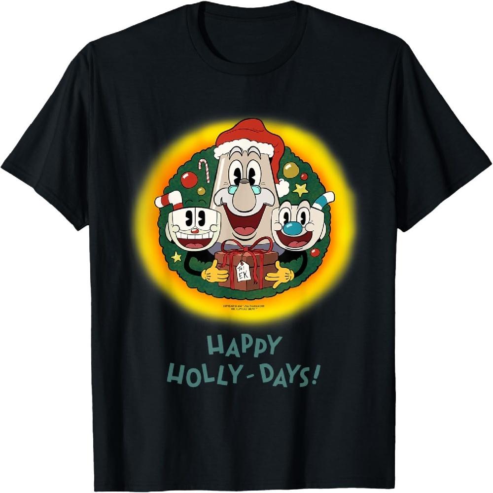HAPPY HOLLY-DAYS! The Cuphead Show! Holiday Merch T-Shirt XXXXXL чёрный