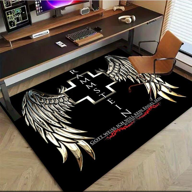 Rammstein Wings Metal Cross T-Shirt Men Women Unisex Black White Gold SilverOffice Mat Perfect for Home Decor Office Desk Chair Rugs Chair C