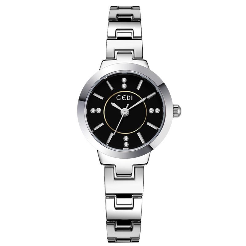 GEDI Luxusmarken-Uhr Damen Mit Diamanten besetzte Studentenuhren Wasserdicht Silbernes Armband Damenmode Quarz-Armbanduhren Geschenk
