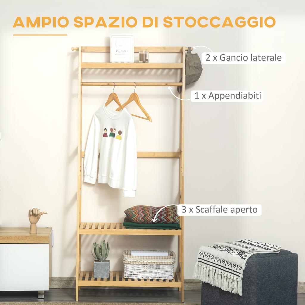 Bamboo Floor Shelf With Shelves 70x42x164cm Wood Color