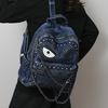 Schultasche Mode Neu Denim Nieten Kette Tasche Lässig Vielseitig Tragbar Persönlichkeit Trend Rucksack mit großem Fassungsvermögen