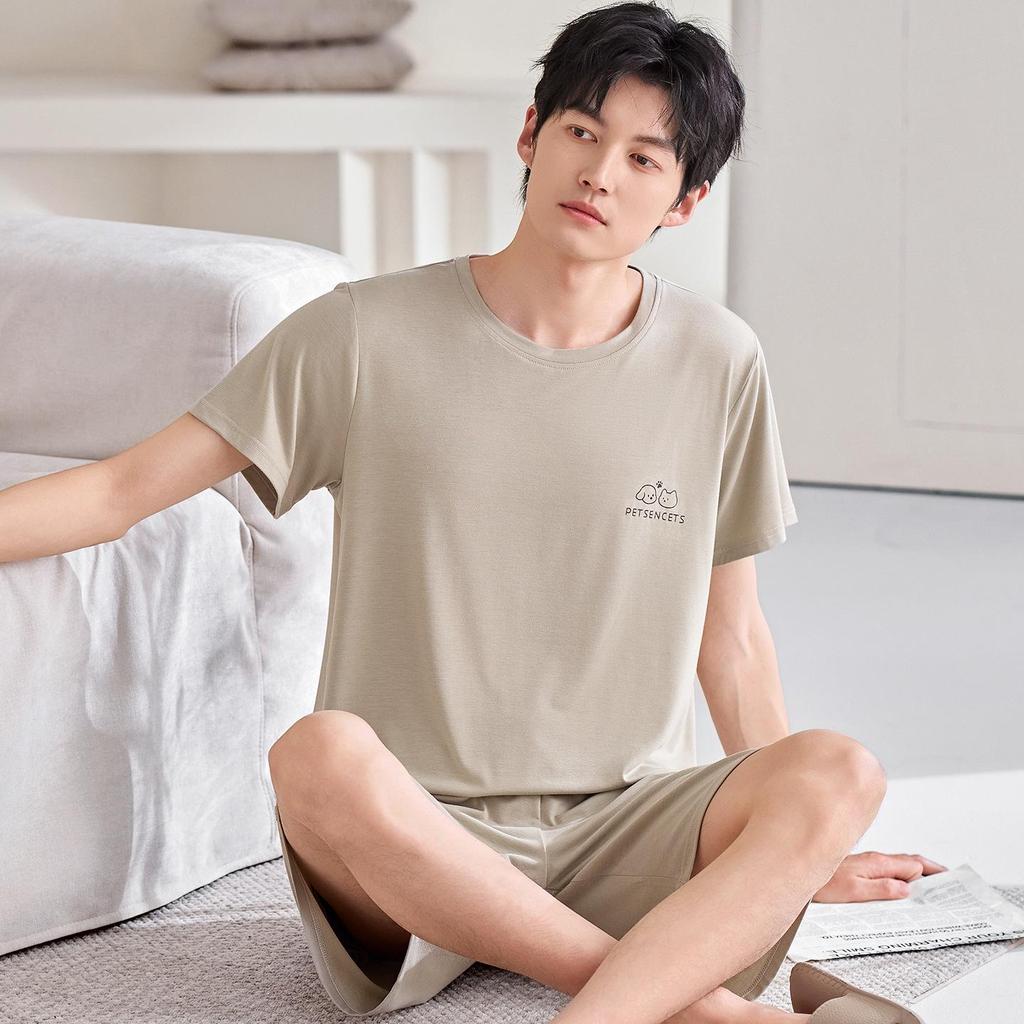 Men's Modal Summer Pajama Set: Short Sleeve & Shorts, Casual Plus Size Homewear
