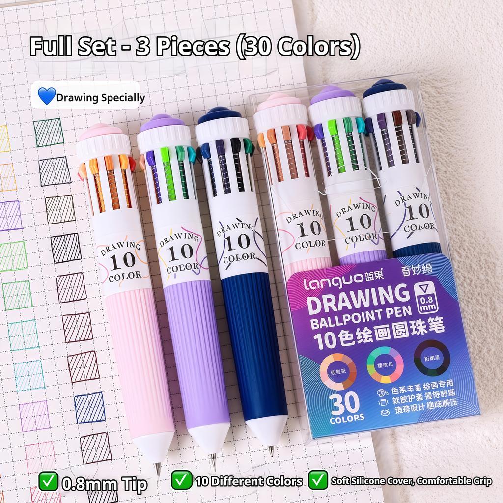 10-in-1 Colored Multicolor Ballpoint Pen Set 0.8mm 30/60 Colors Pens Fine Point Retractable Ballpoint Pens for Office School