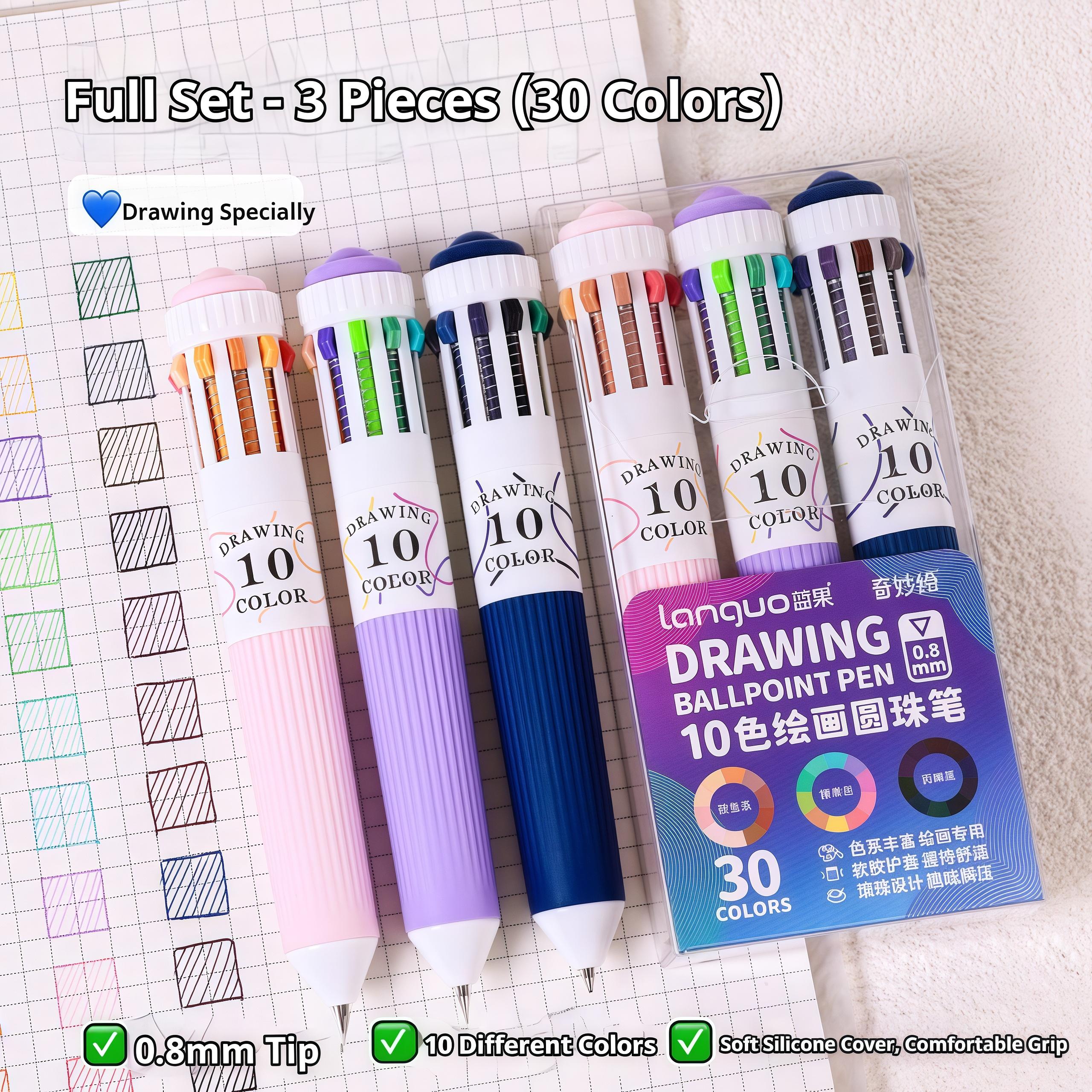 

10-in-1 Colored Multicolor Ballpoint Pen Set 0.8mm 30/60 Colors Pens Fine Point Retractable Ballpoint Pens for Office School