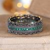 Single Row Green Zircon Small Round Stone Rings For Women Vintage Trendy Black Metal Engagement Ring Wedding Jewelry Bridal Gift