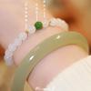 Hetian Jade Bracelet with Round Beads In White and Light Green, Simple and Elegant, a Gift for Women