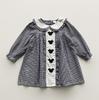 Spring Girls Plaid Dress With Cartoon Embroidery Peter Pan Collar And Bow Long Sleeve Princess Dress For Kids
