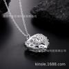 Retro Silver Hollow Heart Pendant Necklace with Thin Chain