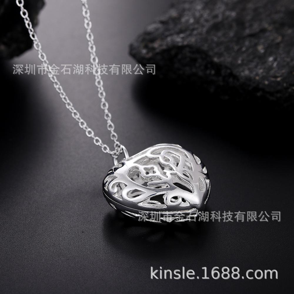 Retro Silver Hollow Heart Pendant Necklace with Thin Chain