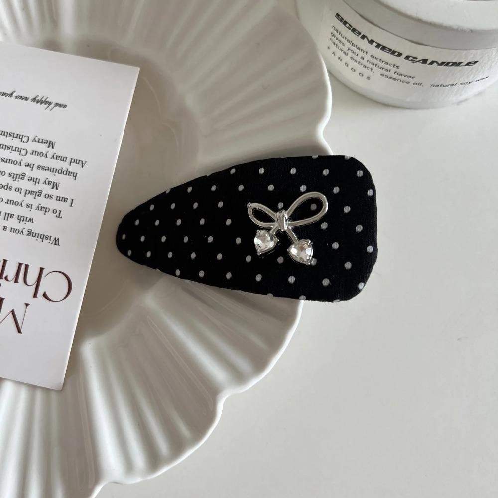 Korean Bow, Simple Versatile Design Hairpin Bb Clip 2pcs Black White Polka Dot Bow Hairpin High-end Temperament