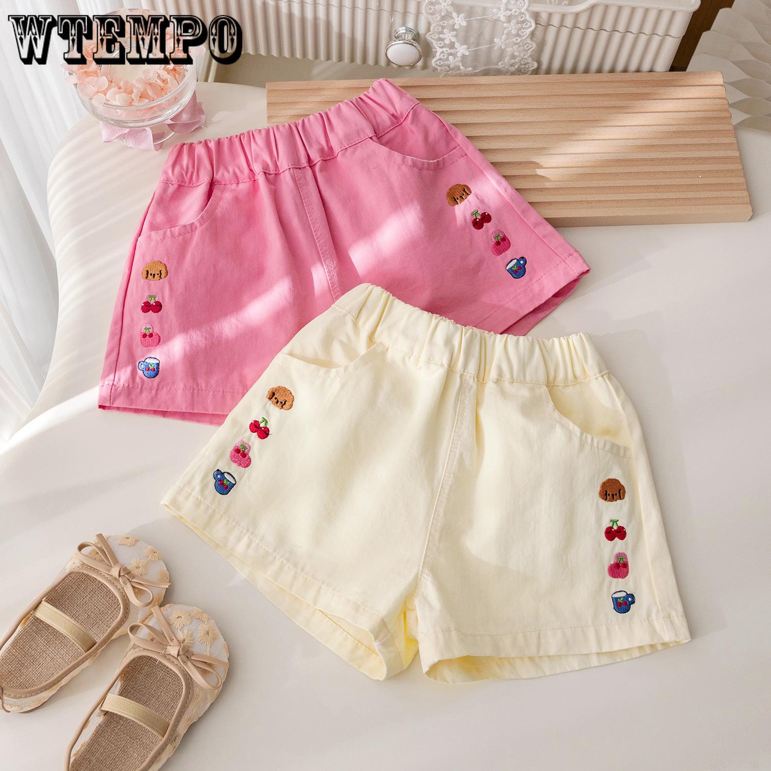 

Girls Summer Casual Pants Korean Cartoon Embroidered Shorts Girl Sweet and Cute Shorts Summer Pants 80 рожевий