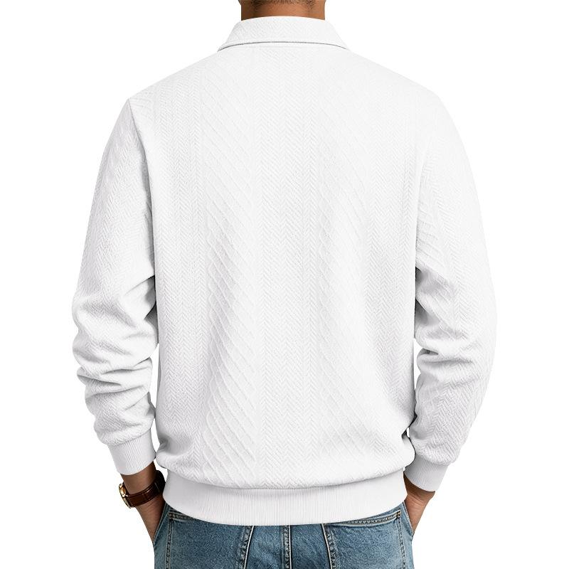 Men S Long Sleeve Pullover Polo Shirt Jacquard Texture Autumn Winter Sweatshirt