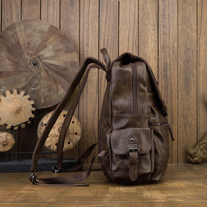 Handmade Cowhide Korean Backpack Men's Casual Trend School Bag College Style Personalized Leather Men's Bag