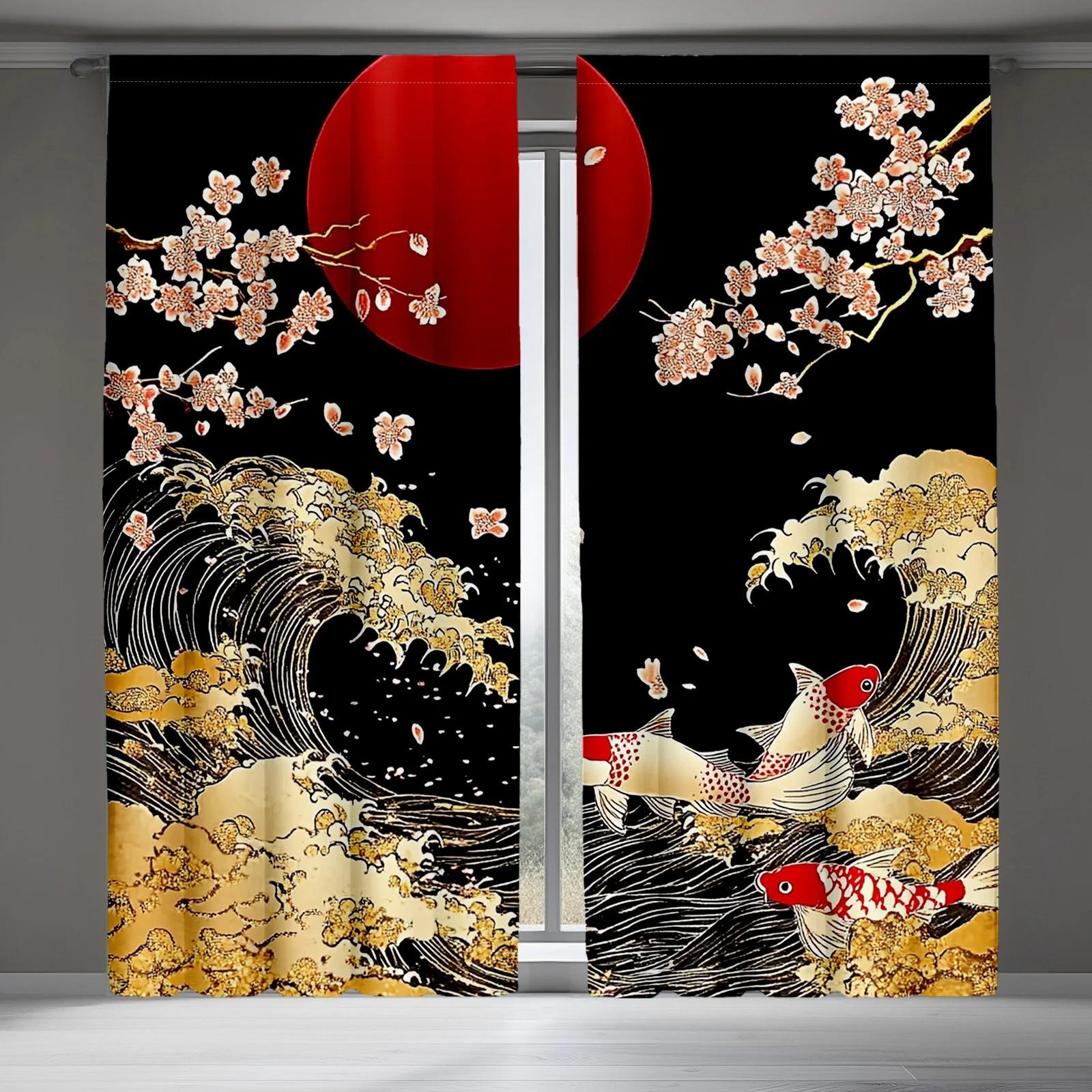 

2pcs Cherry Blossom CurtainsBlackout DrapesJapanese Style Art Rod Pocket Window Treatments for Living Room Bedroom Home Decor 24x59in(60x150CM)x2&Rod Pocket