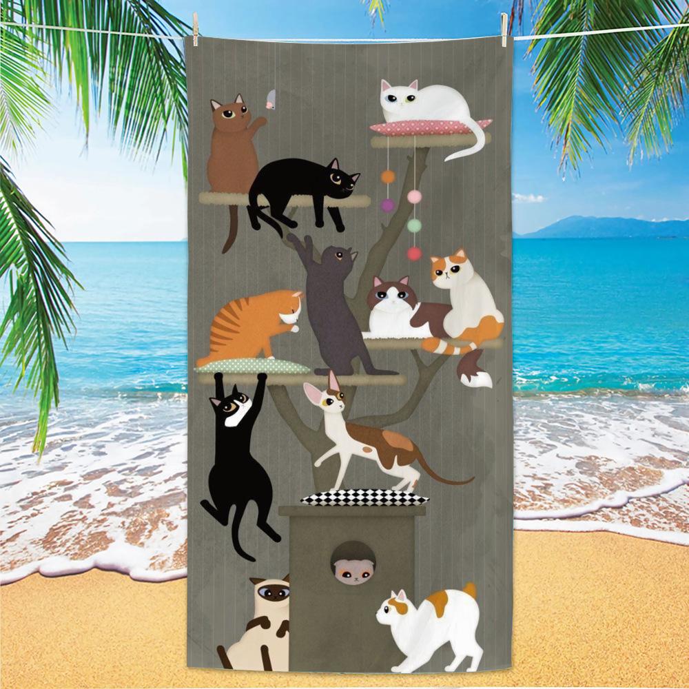Cute and Cute Cat Cartoon Microfiber Beach Towel Quick Drying Lightweight Absorbent Bath Towel Outdoor Travel Pool Bath Towels