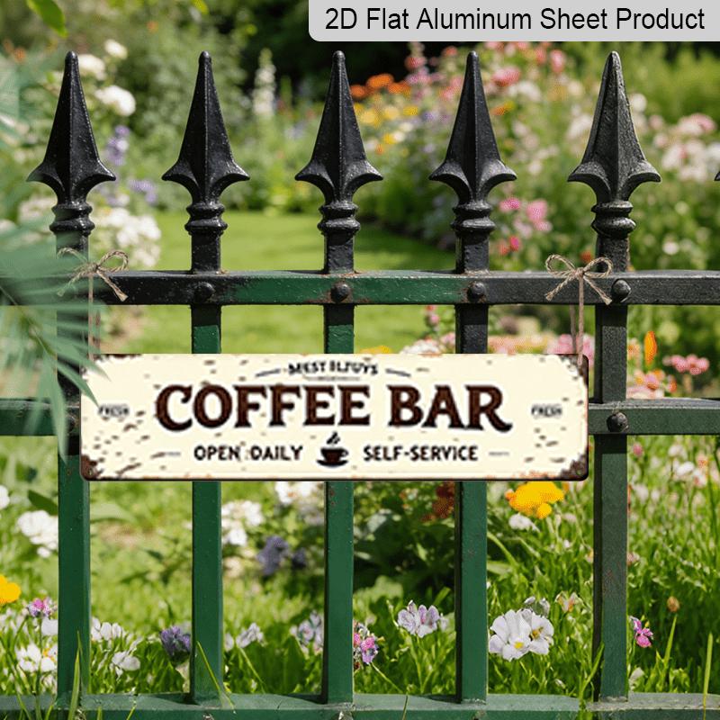 2D Flat - 1pc of Metal Signage Measuring 15.7X3.94 Inches, Featuring A Rustic Coffee Bar Design. This Vintage 2D Flat Print Metal Wall Art Is Perfect