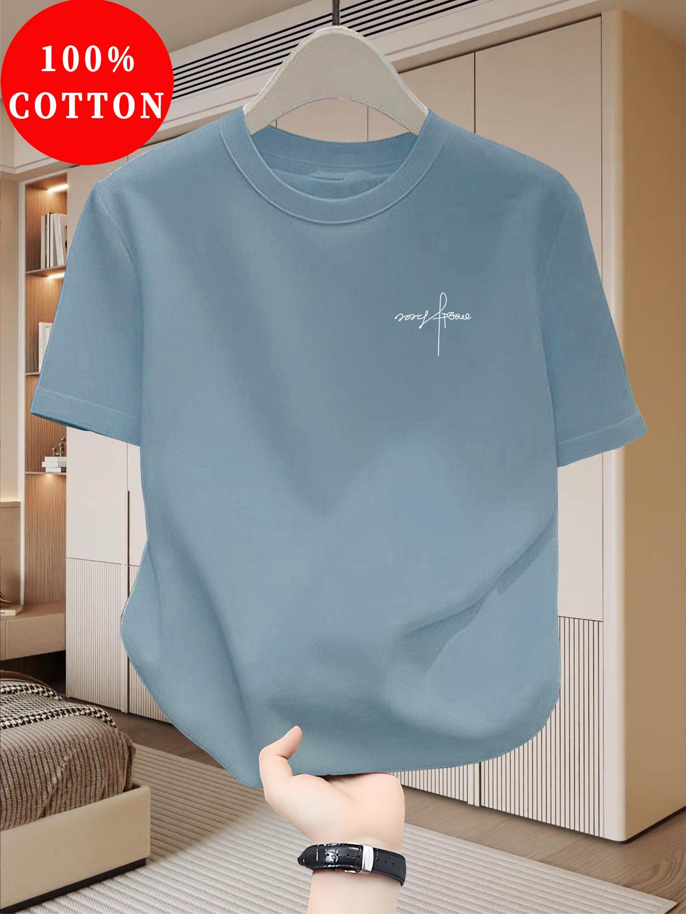 Men s 100% pure cotton summer casual loose fashion simple letter pattern printed round neck T-shirt versatile top S разноцветный