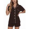 Women's Short-Sleeve Pajama Set with Collar and Loose-Fitting Casual Shorts—Outerwear-Style Loungewear Set