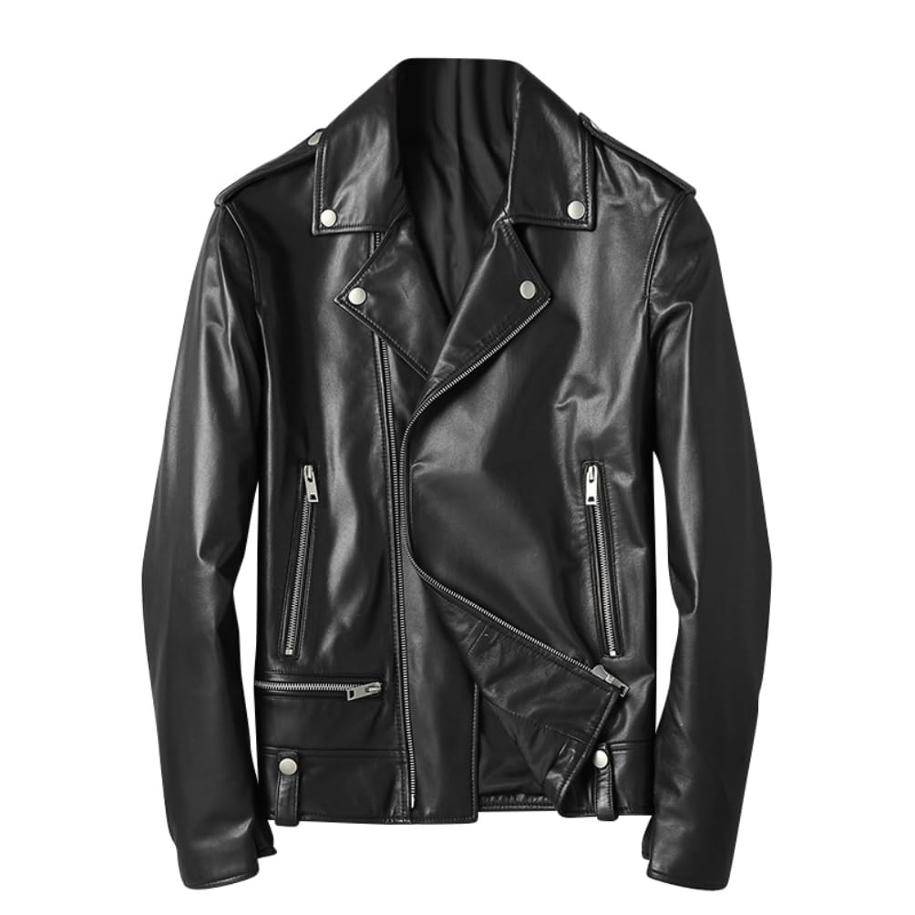 JINLUN Genuine Leather Double Rider Jacket in Black Soft and Lightweight Men s Lambskin, чёрный