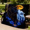 1pc Wolf Flowers Heart Throw Blanket Polyester Fiber, Lightweight Flannel, Soft & Warm, All Season Use for Outdoor, Camping Digital Print