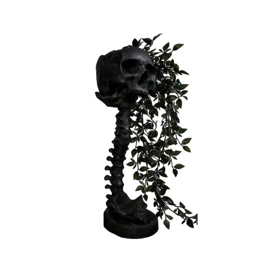 Vintage Metal Style Cemetery Art Gothic Skull Planter for Succulents Pothos, Creative Skeleton Flower Pot with Unique Gift Birthday Spine