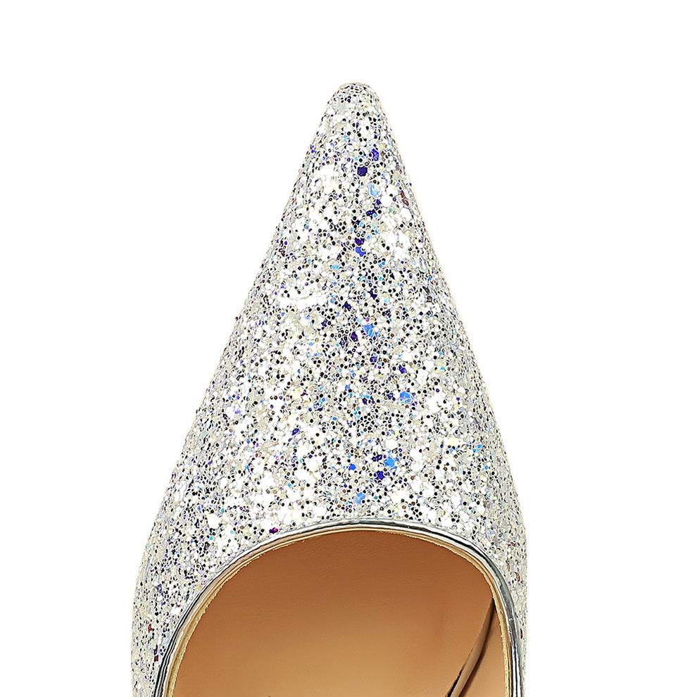 Women's Fashion Banquet High Heels Metal Heels, High Heels Shallow Mouth, Pointed Toe, Shining Shining Sheep Cloth Single Shoes